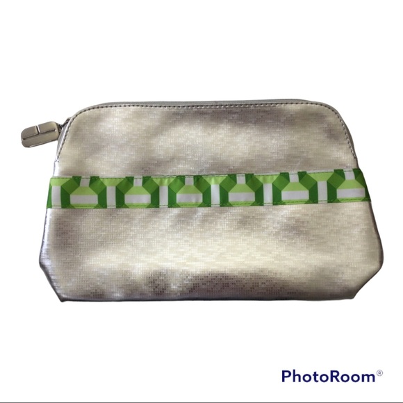 mtnhiker Handbags - Clinique Silver Metallic Pouch | Cosmetic | Travel Bag With Pocket